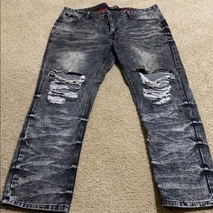 Black acid wash destroyed jeans 40X32